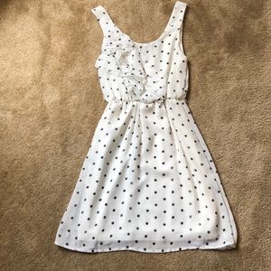 White Dress w Gray polka dot Socialite dress Small
